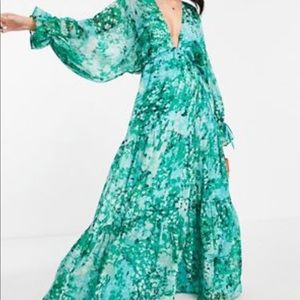ASOS Green + White Flowy Maxi Dress